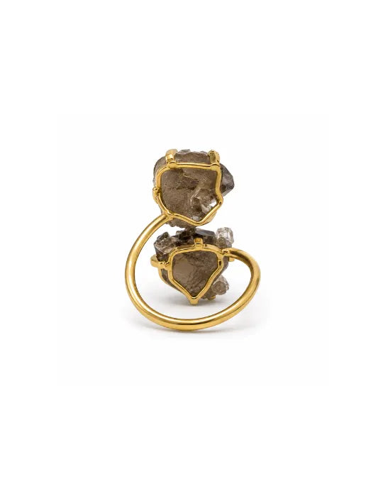 Bague Quartz Fumé — Double Pointe Élancée