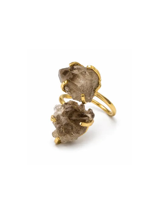 Bague Quartz Fumé — Double Pointe Élancée