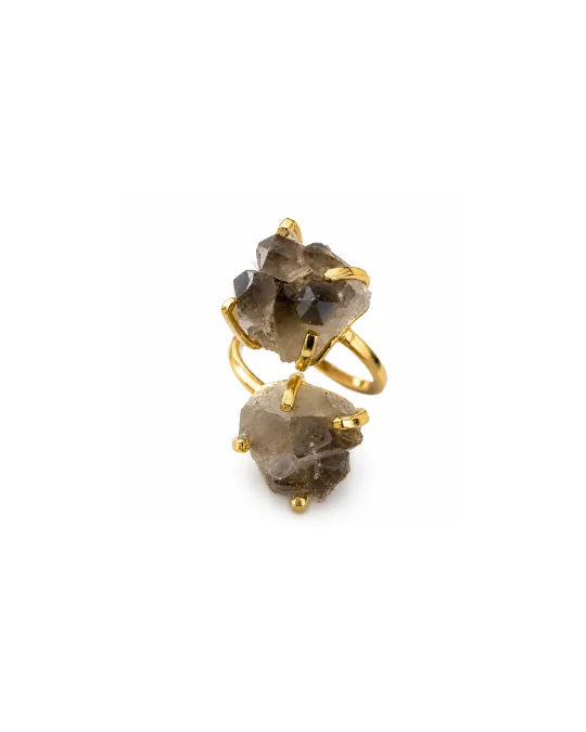 Bague Quartz Fumé — Double Cristal Facetté