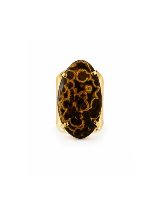 Bague Jaspe Océan — Motif Léopard Doré