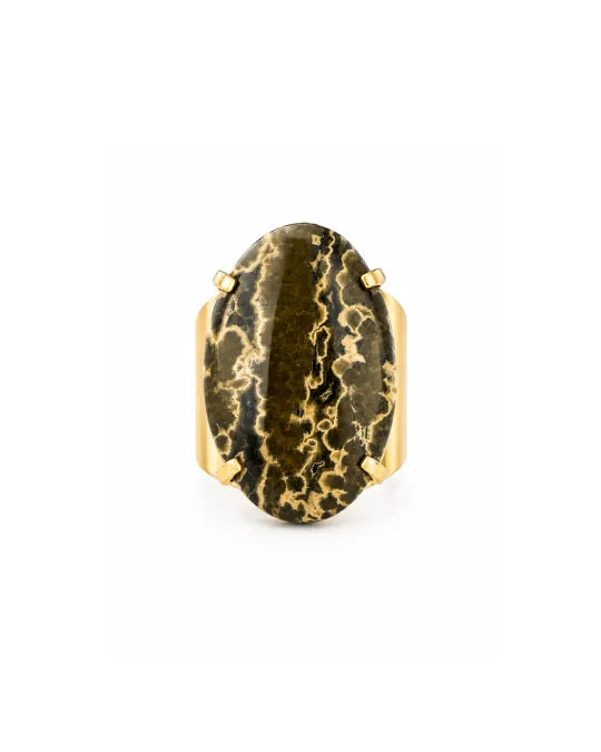 Bague Jaspe Océan — Veines Beiges sur Fond Sombre