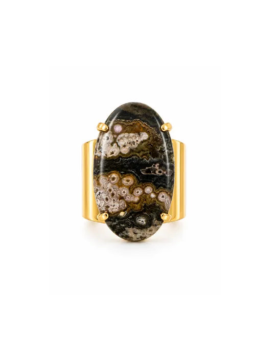 Bague Jaspe Océan — Bandes Ondulées Rose et Kaki