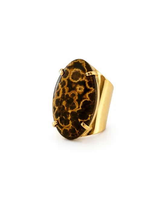 Bague Jaspe Océan — Motif Léopard Doré