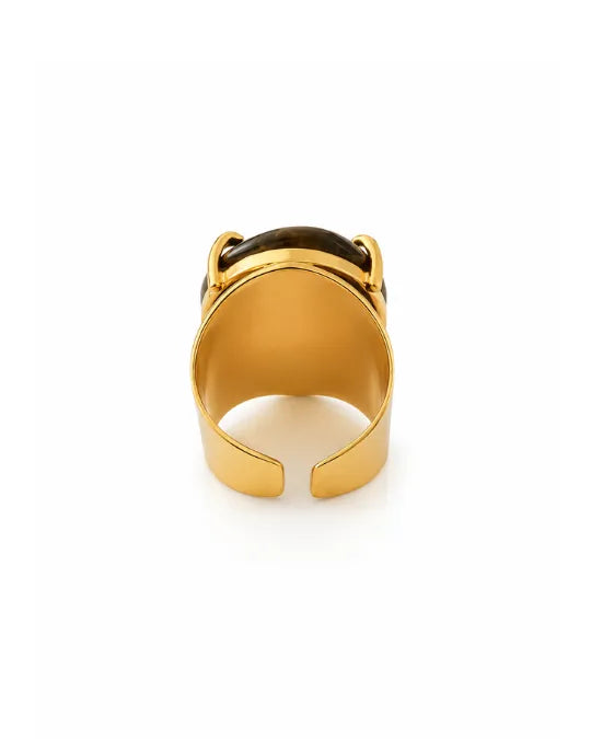 Bague Jaspe Océan — Motif Léopard Doré