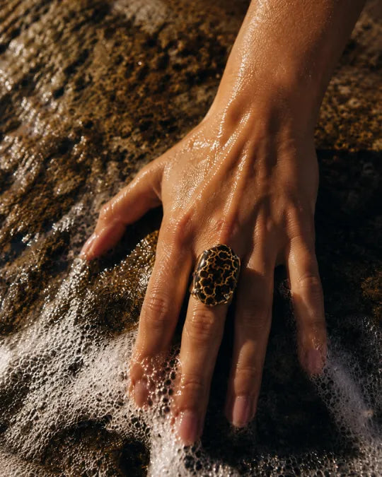 Bague Jaspe Océan — Motif Léopard Doré