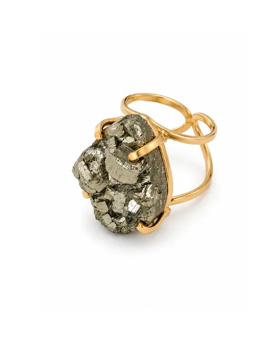 Bague Pyrite — Cluster Triangulaire