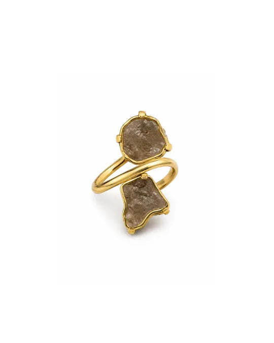Bague Quartz Fumé — Double Cristal Facetté