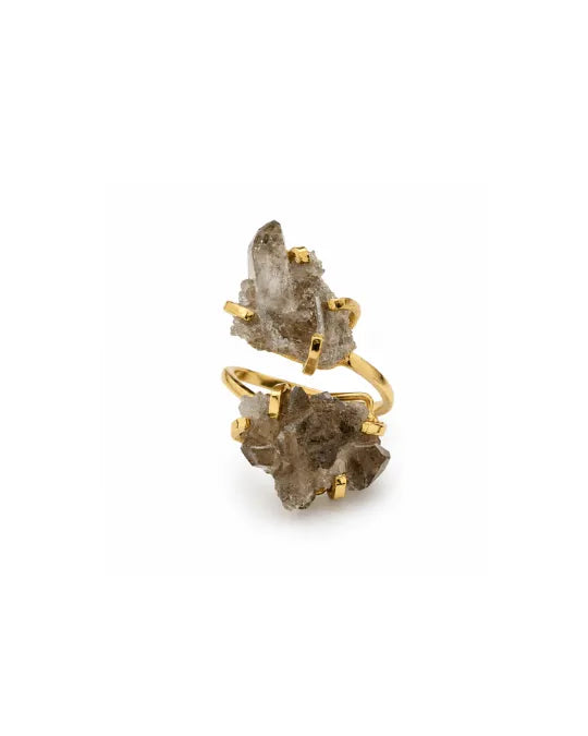 Bague Quartz Fumé — Double Cluster Dense